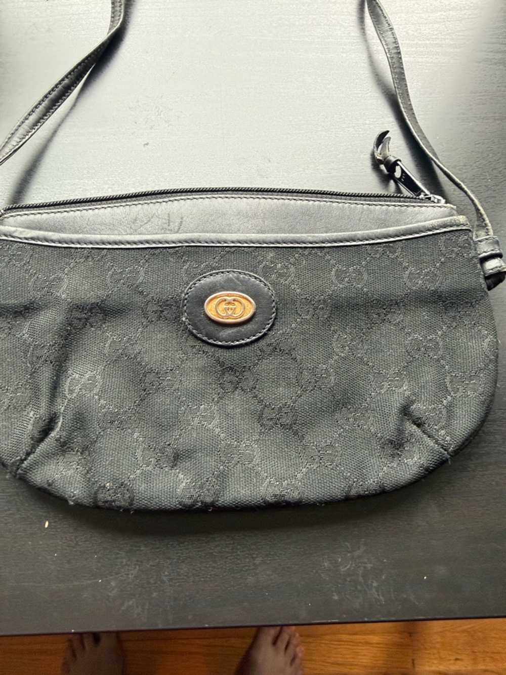 Gucci Black Monogram Crossbody with Gold-Tone Logo - Picture 3 of 11